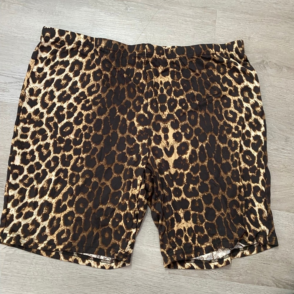 SHEIN Biker Shorts Women 3XL Brown Leopard Print High Waisted Athleisure